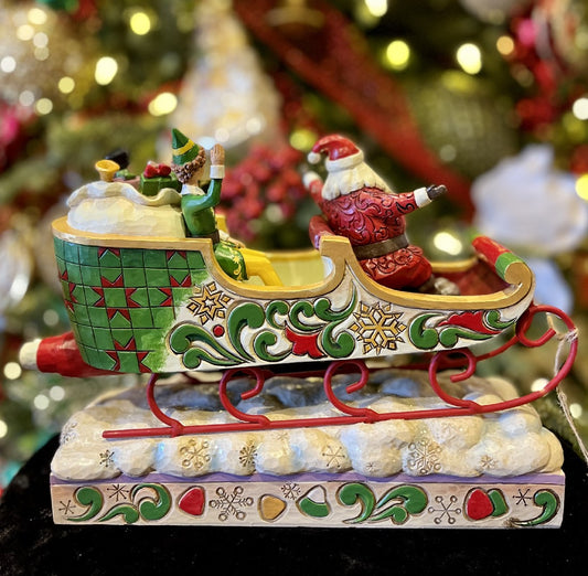 ELF BY JIM SHORE - BUDDY ELF & SANTA IN SLEIGH 6013938