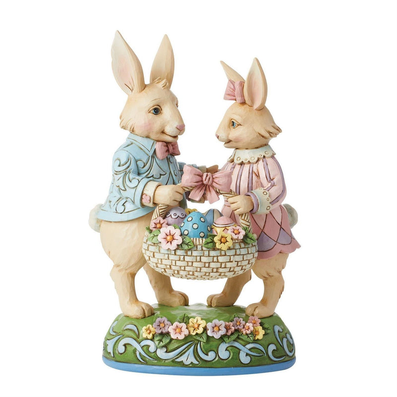 JIM SHORE HEARTWOOD CREEK 22CM BUNNY COUPLE WITH BASKET 6014389