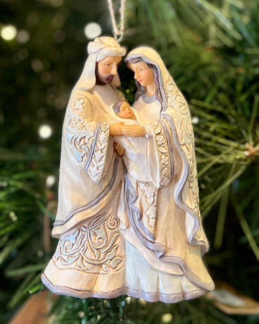 JIM SHORE HWC - WHITE WOODLAND HOLY FAMILY HANGING ORNAMENT 6015165