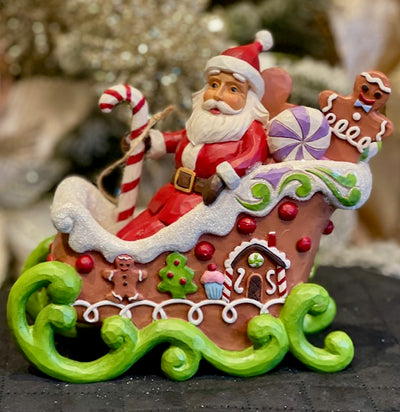 JIM SHORE HWC BAKING SPIRITS BRIGHT - SANTA IN GINGERBREAD LED SLEIGH 6015409