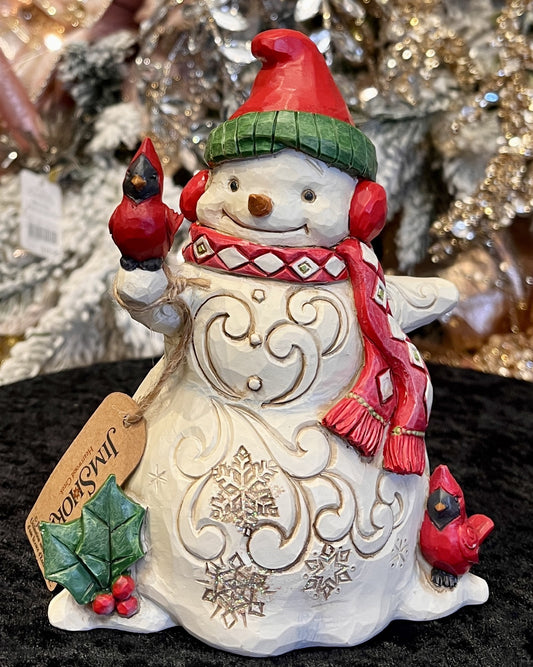 JIM SHORE HEARTWOOD CREEK - SNOWMAN WITH CARDINALS 6015456