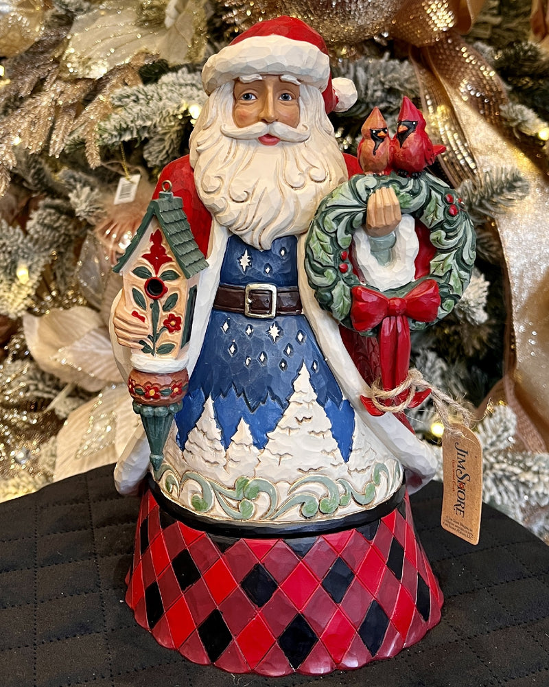 JIM SHORE HWC - HIGHLAND GLEN SANTA WITH WREATH & BIRDHOUSE 601440