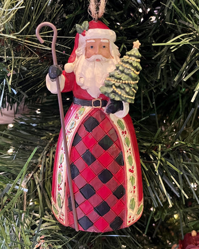 JIM SHORE HWC - HIGHLAND GLEN SANTA WITH STAFF HANGING ORNAMENT 6015441