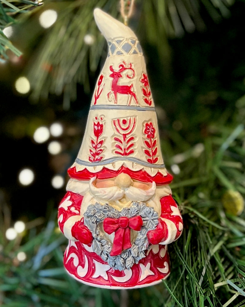 JIM SHORE HWC - NORDIC NOEL GNOME W/HEART WREATH HANGING ORNAMENT 6015475