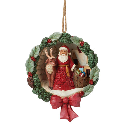 JIM SHORE HWC - SANTA & DEER DIORAMA HANGING ORNAMENT 6015511