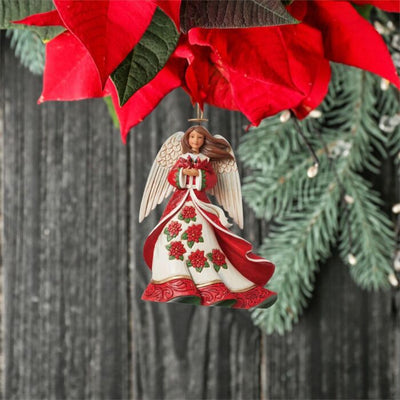 JIM SHORE HWC 11CM RED POINSETTIA CHRISTMAS ANGEL ORNAMENT 6015537