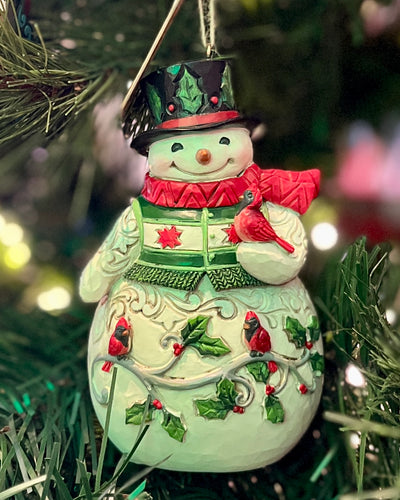 JIM SHORE HEARTWOOD CREEK - SNOWMAN WITH CARDINAL HANGING ORNAMENT 6015542