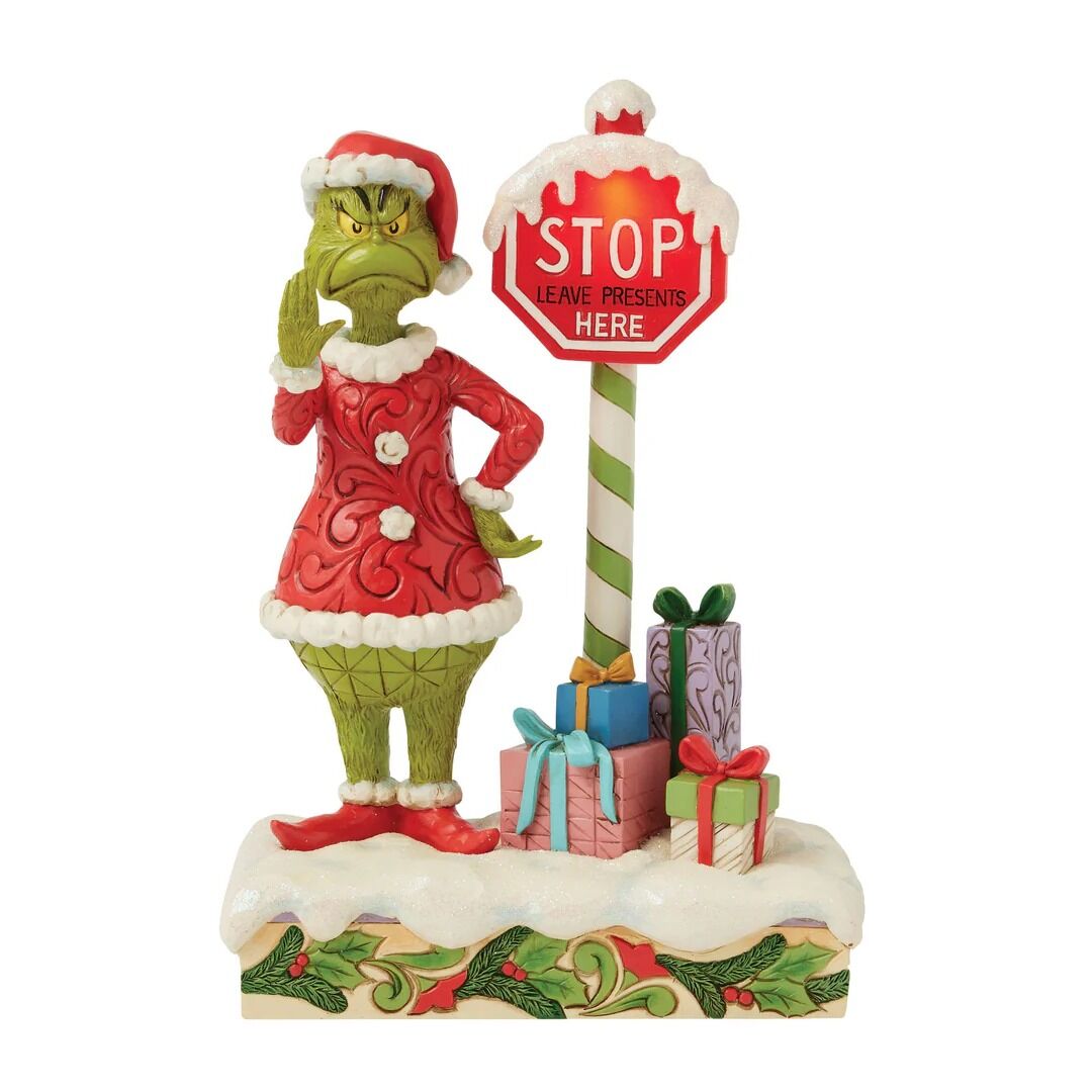 JIM SHORE = GRINCH WITH LED STOP SIGN 6017063
