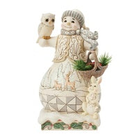 JIM SHORE WHITE WOODLAND SNOWMAN WITH BASKET 6017168