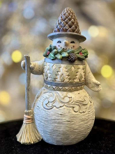 JIM SHORE WHITE WOODLAND SNOWMAN WITH PINECONE HAT 6017169