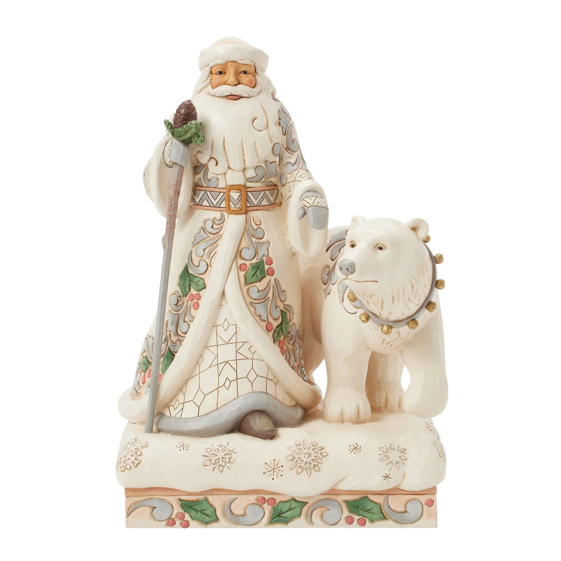 JIM SHORE WHITE WOODLAND SANTA WITH BEAR 6017170