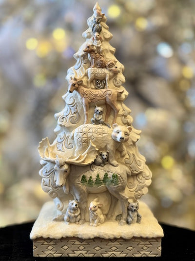 JIM SHORE WHITE WOODLAND STACKED ANIMALS 6017178