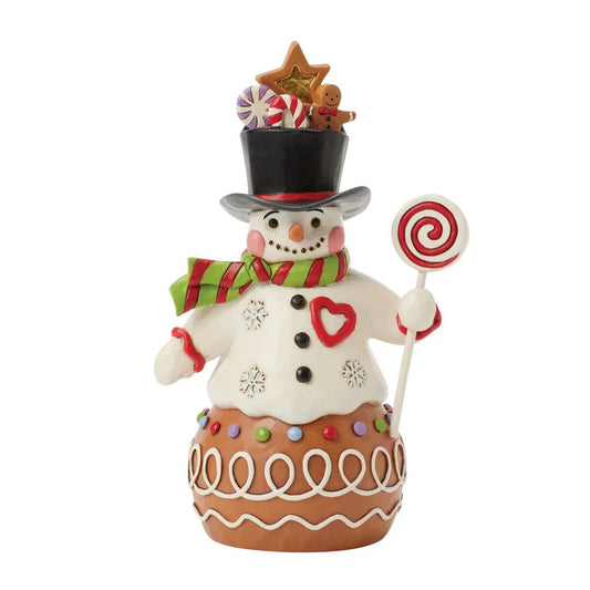 JIM SHORE GINGERBREAD CHRISTMAS SNOWMAN WITH SWEETS HAT 6017265