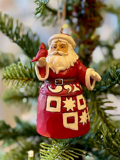 JIM SHORE HWC - NORDIC NOEL SANTA WITH CARDINAL ORNAMENT 6017028