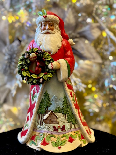 JIM SHORE CHRISTMAS AT THE LODGE SANTA WITH WREATH & SCENE 6017032