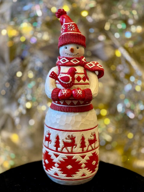 JIM SHORE HWC NORDIC NOEL SNOWMAN WITH CARDINAL6017044