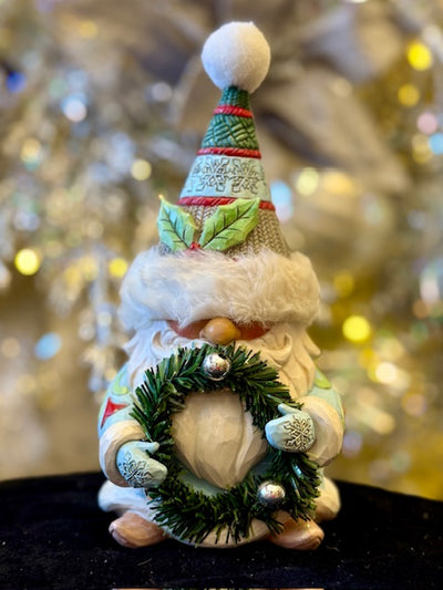 JIM SHORE HWC GNOME WITH FUR HAT & WREATH 6017287