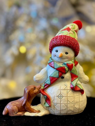 JIM SHORE SNOWMAN WITH DOG & SCARF PINT SIZED 6017297