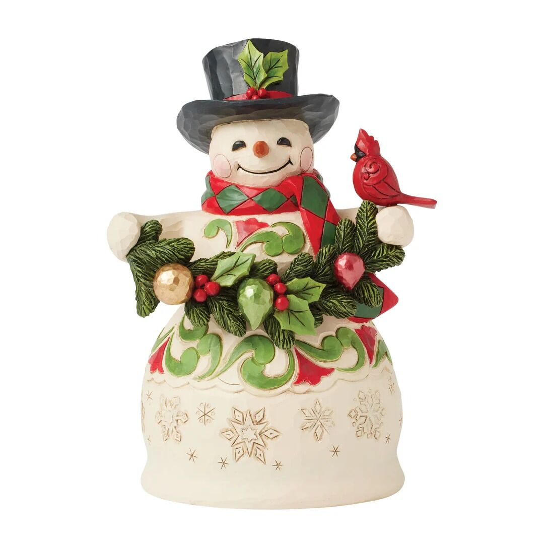 JIM SHORE HWC 2025 ANNUAL HALLMARK SNOWMAN WITH GARLAND & CARDINALS 6017054