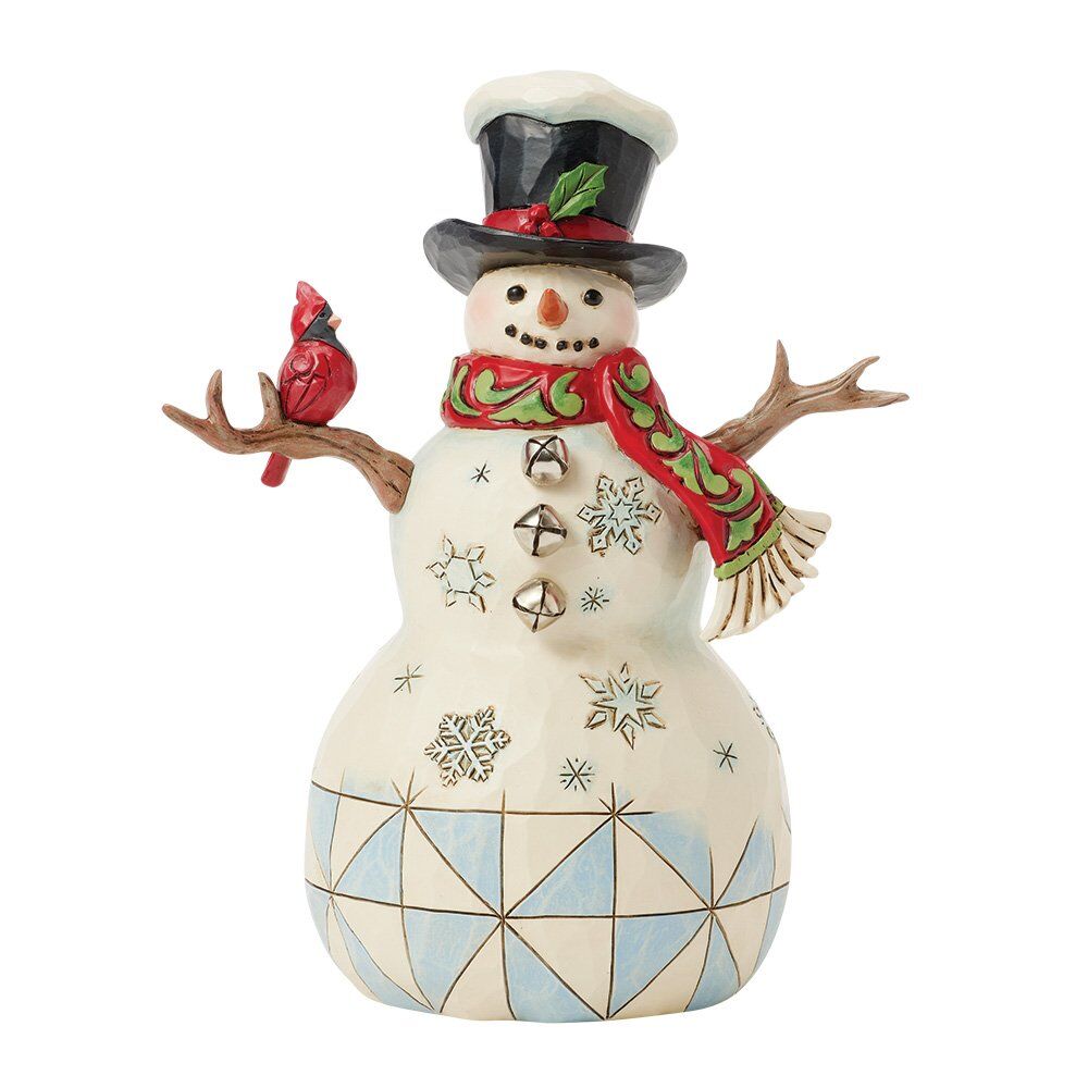 JIM SHORE HWC - SNOWMAN WITH TOP HAT & CARDINAL 6017055