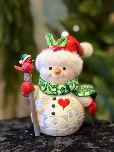 JIM SHORE HWC - PINT SIZED SNOWMAN WITH BIRD ON STICK 6019330