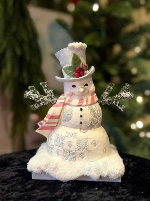 JIM SHORE HWC - WHITE WOODLAND SNOWMAN WINTER WELCOME 6019310