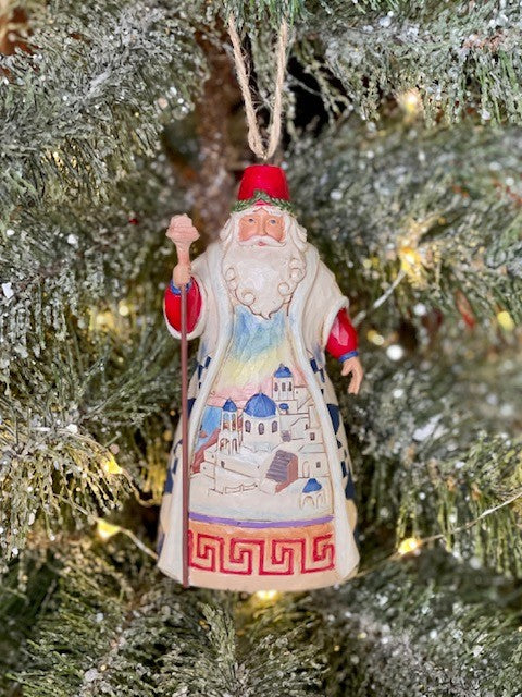 JIM SHORE HEARTWOOD CREEK GREECE SANTA HANGING ORNAMENT 4041112