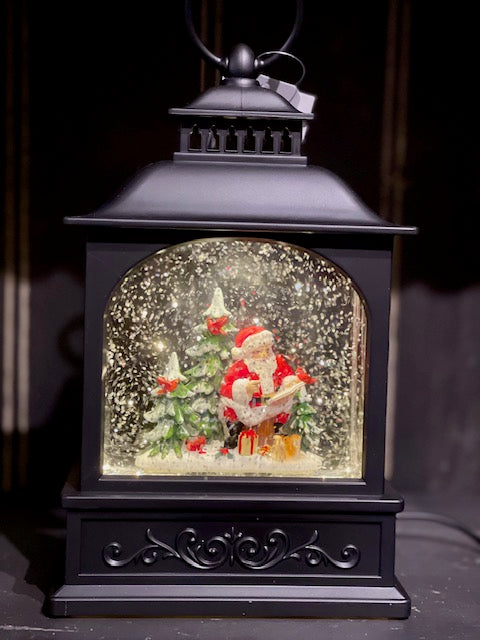 GLITTER LANTERN - BLACK RECTANGLE SANTA IN FOREST 4300758