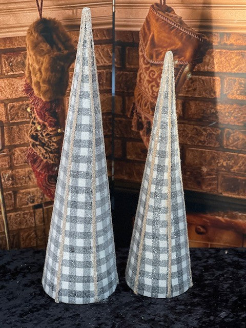 CHRISTMAS VILLAGE - 24" CHECKED CONE TREE SET OF 2 3902378