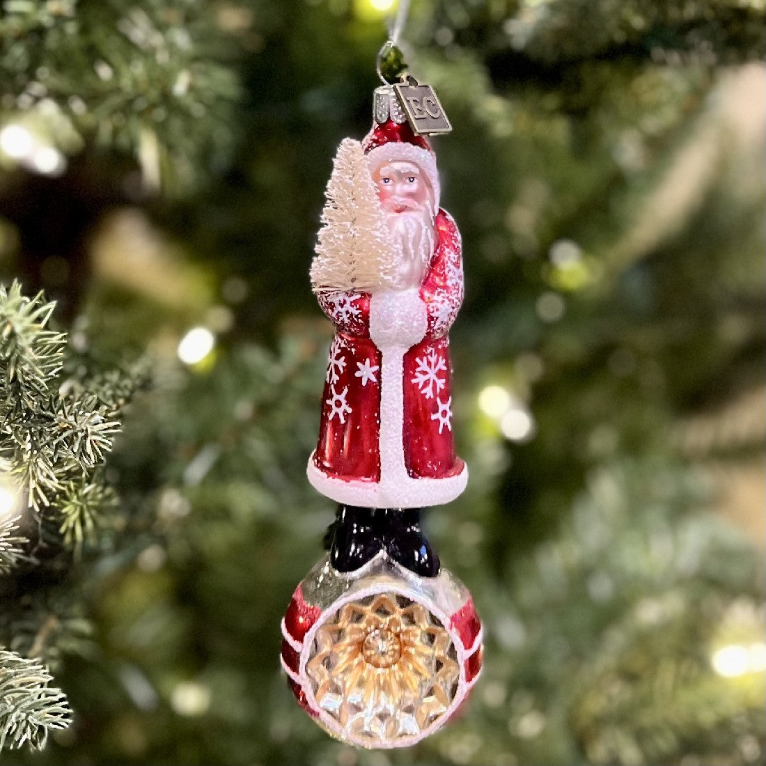 ERIC CORTINA RED SNOWFLAKE SANTA ON RETRO BAUBLE GLASS ORNAMENT 4253162