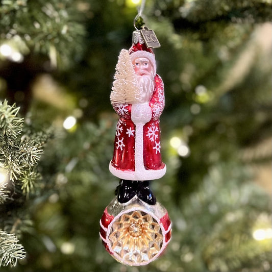ERIC CORTINA RED SNOWFLAKE SANTA ON RETRO BAUBLE GLASS ORNAMENT 4253162