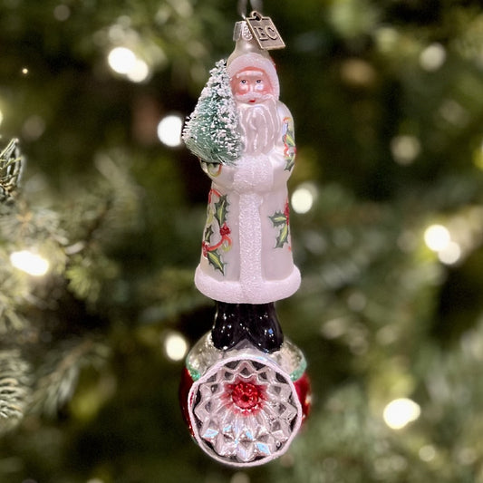 ERIC CORTINA HOLLY SANTA ON RETRO BAUBLE GLASS ORNAMENT 4253159