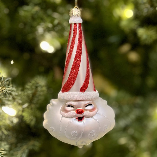 ERIC CORTINA PEPPERMINT SANTA HEAD GLASS ORNAMENT 4253125