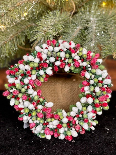 RED/WHITE/GREEN BEADED BERRY CANDLE RING 4010100