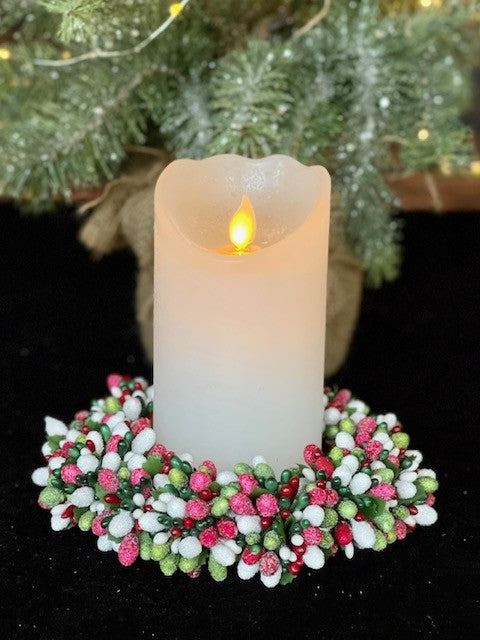RED/WHITE/GREEN BEADED BERRY CANDLE RING 4010100