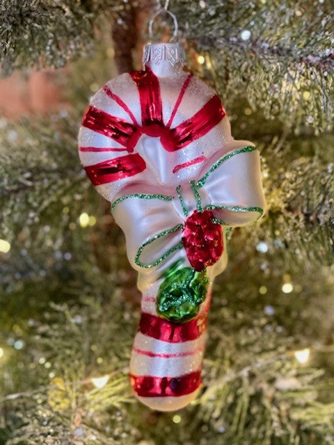CANDY CANE GLASS HANGING ORNAMENT