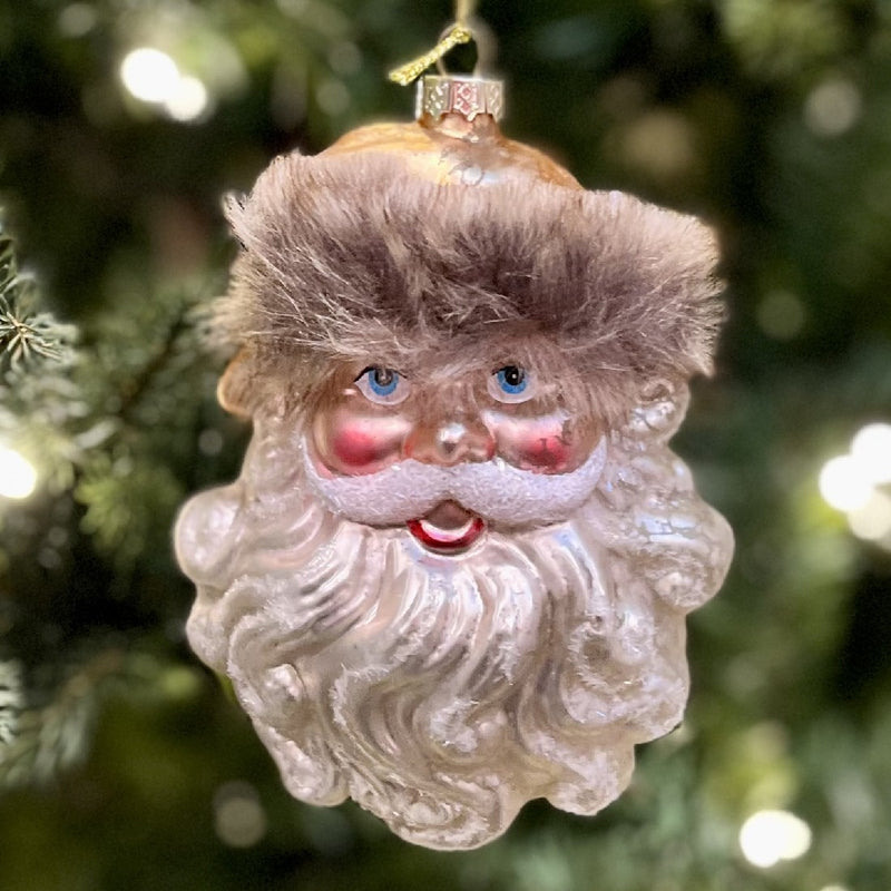 MERCURY LOOK SANTA WITH FUR TRIM GLASS HANGING ORNAMENT 4052901