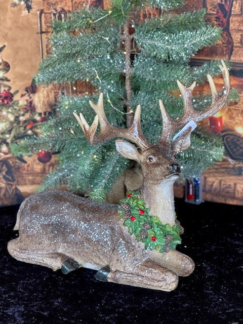 TARTAN TIDINGS SET OF 2 DEER WITH WREATHS 4011140