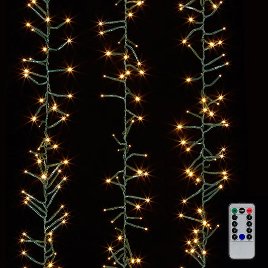 19.6' CLUSTER GARLAND GREEN WIRE WITH 600 WHITE LIGHT