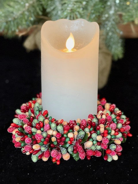 BEADED BERRY CANDLE RING ORANGE/RED 4110100