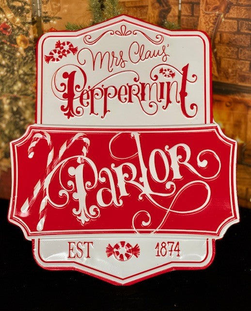 MRS CLAUS PEPPERMINT PARLOUR EMBOSSED METAL WALL ART 4111274