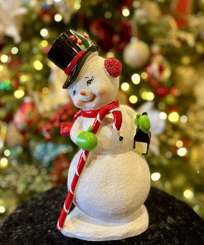 GLITTERED RETRO SNOWMAN WITH CANDY CANE 4111582