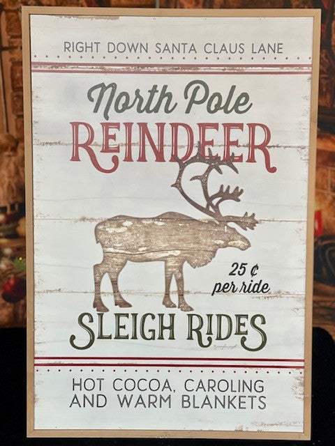 CARVED WOOD NORTH POLE REINDEER FRAMED WALL ART 4159144