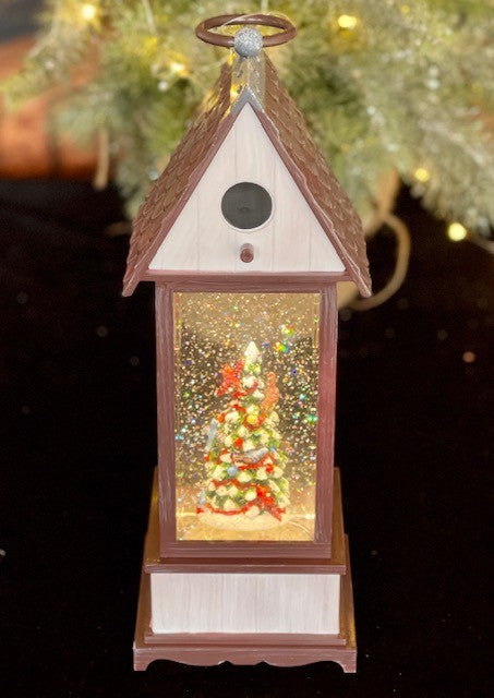 GLITTER LANTERN - BIRDHOUSE, BIRDS IN CHRISTMAS TREE 4116320
