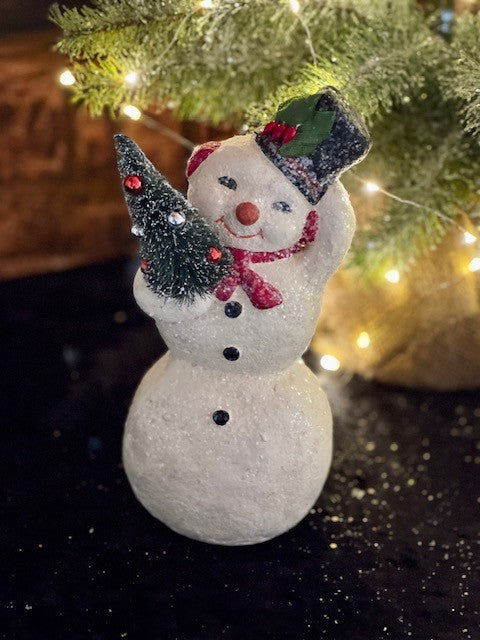 RETRO 8.25" SNOWMAN HOLDING TREE 4116406