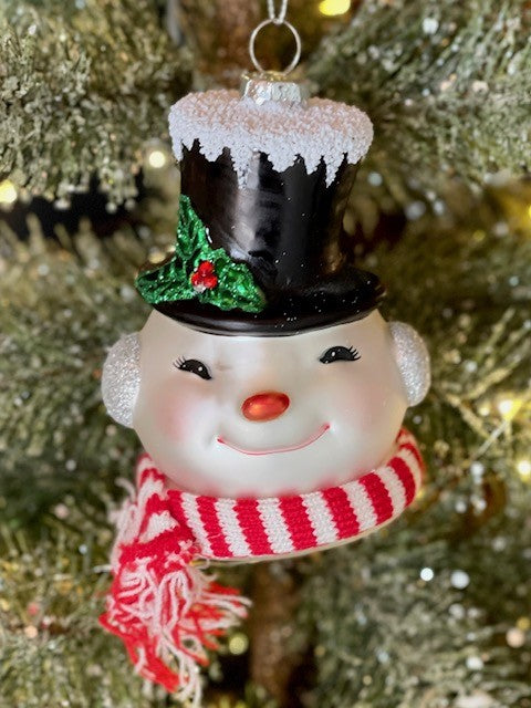 SNOWMAN HEAD WITH TOP HAT & SCARF HANGING ORNAMENT 4120897