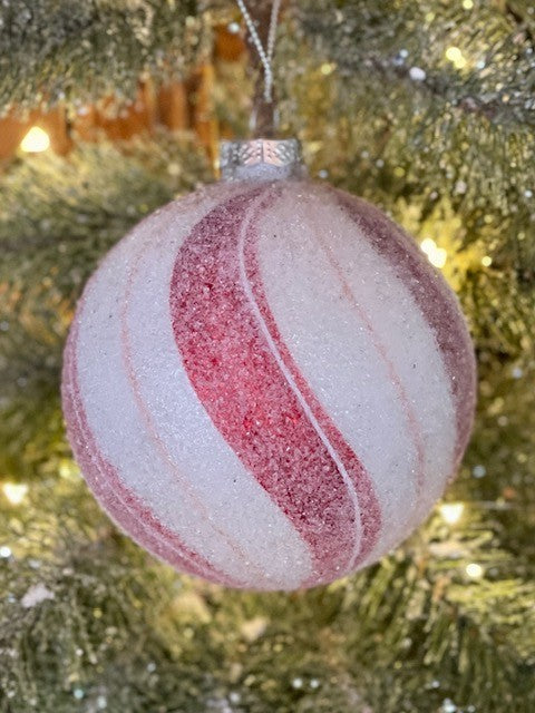 PEPPERMINT STRIPE FROSTED ROUND HANGING ORNAMENT 4122826