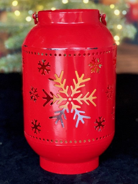 10" RED TIN LARGE SNOWFLAKE LANTERN 4125913