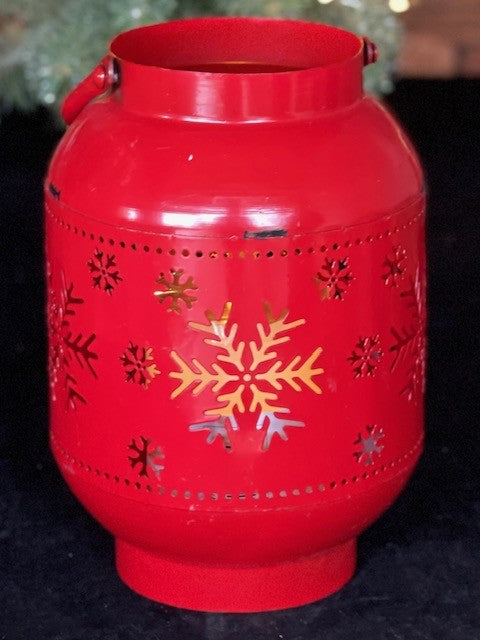 8.5" RED TIN SMALL SNOWFLAKE LANTERN 4125914