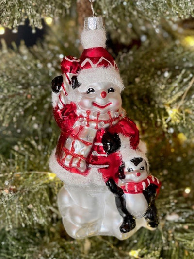 RED & WHITE SKATING SNOWMAN & PENQUIN HANGING ORNAMENT 415893